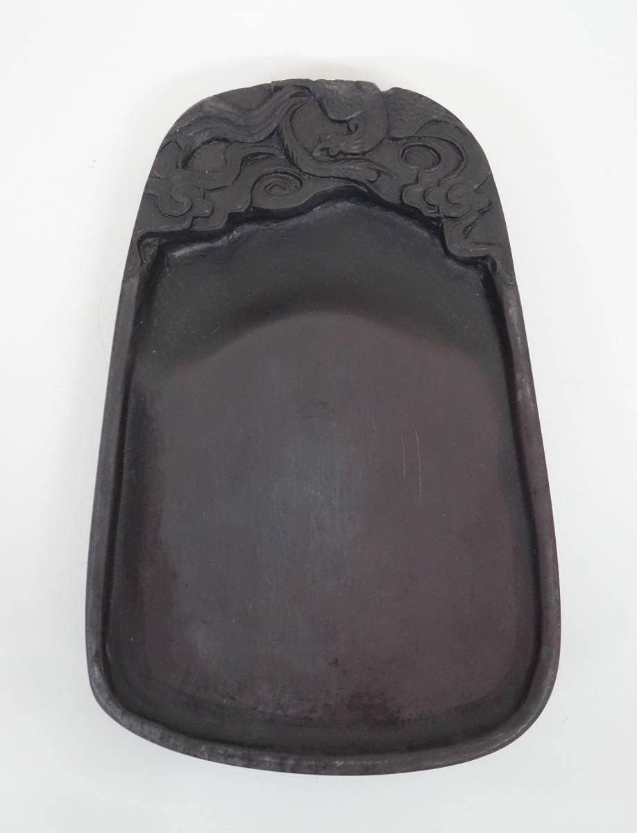 文房四宝晝道具硯老坑龍鳳図柄 中国古玩 端溪硯 唐物 中国